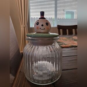 Festive Snowman Glass Cookie Jar with Lid